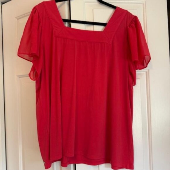 Solid Knit Square Neck Flutter Sleeve Top - Picture 2 of 3